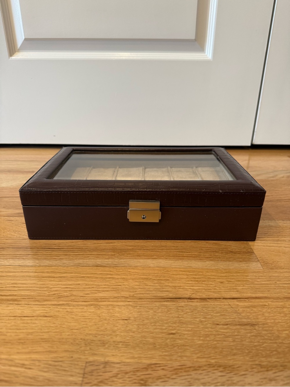 Leather Watch Storage Box with plastic Top - Brown